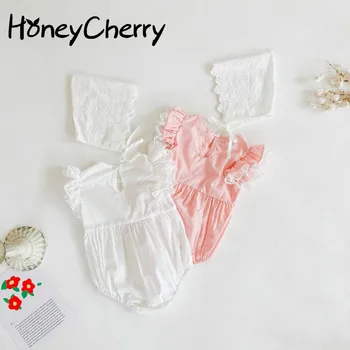 

2020 Summer New Girl's Baby Lace Flying Sleeve Lace Romper Baby Cotton Long Sleeve One-Piece Crawling Clothes