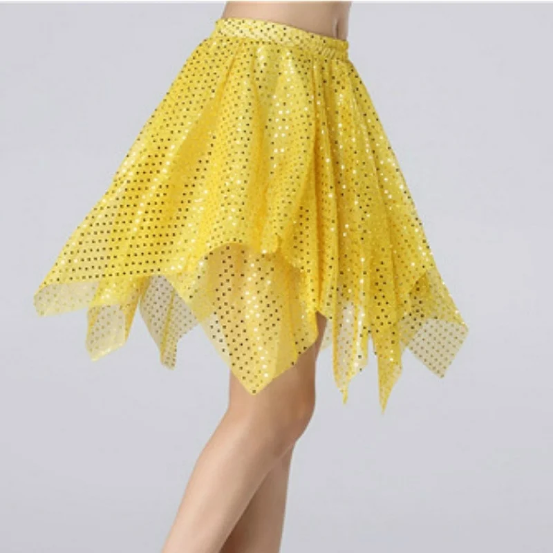 

Women Irregular Sequins Latin Dance Skirt Ballroom Tutu Tulle Ballet Tiered Party 904-B017