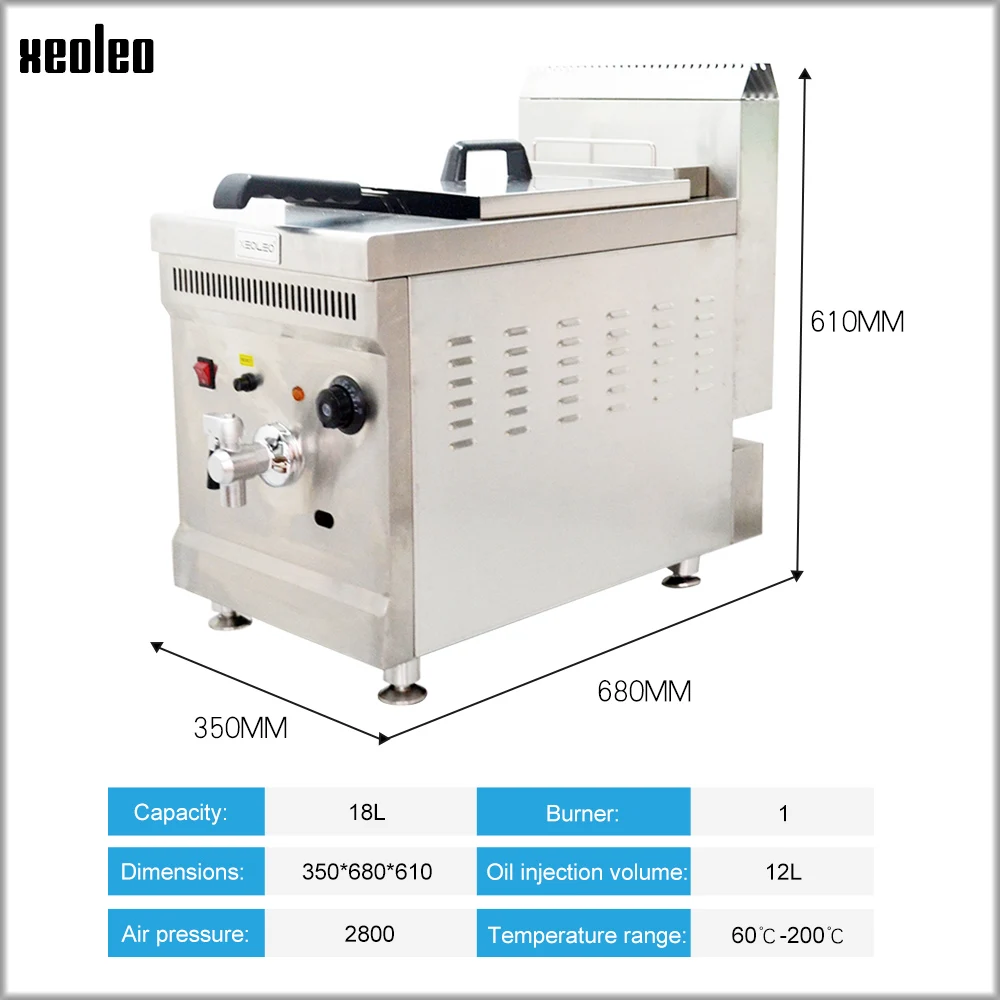 XEOLEO 18L Commercial Gas Deep Stainless Steel Fried Chicken Machine Single Tank Basket Home Appliance Kitchen Food Processor