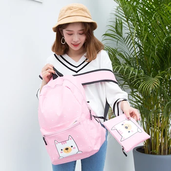 

Portable Nylon Backpack Women Fashion Dots Print Zipper Multi-pocket Shopping Bags Outdoor Travel Large Rucksacks Set
