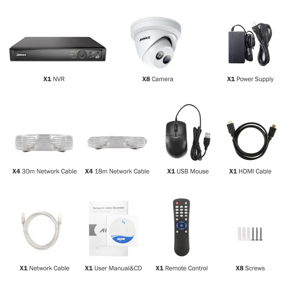ANNKE 8CH 4K Ultra HD POE сетевая видео система безопасности 8MP H.265 NVR с 8 шт 8MP 30m EXIR ночного видения Всепогодная IP камера