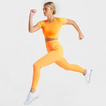 

DERALA Seamless Leggings Yoga Sportswear Running Pants Solid Fitness T-shirt Super-Elastic Women's Sports Suits