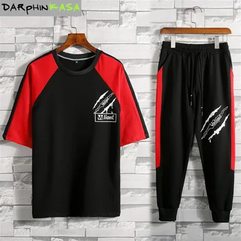 

Men's set tracksuit 2020 Summer tracksuitmen Men's clothes Casual Print Cotton Two Piece sportswear T-Shirts+Trousers