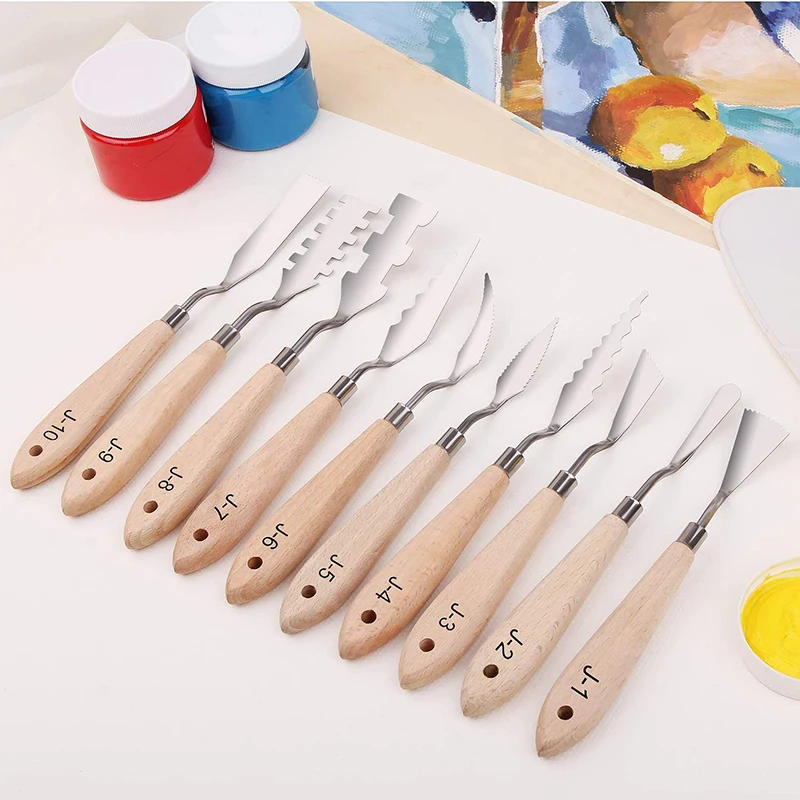 paleta ferramentas pintura metal facas punho madeira