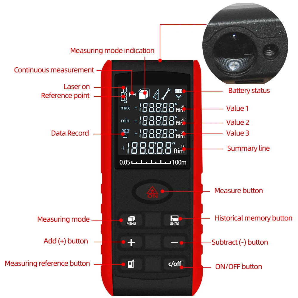 Digital 100m Laser rangefinder Handheld laser Distance Meter Range Finder Area Volume Measurement with Angle Indication 40%off Digital 100m Laser rangefinder Handheld laser Distance Meter Range Finder Area Volume Measurement with Angle Indication 40%off
