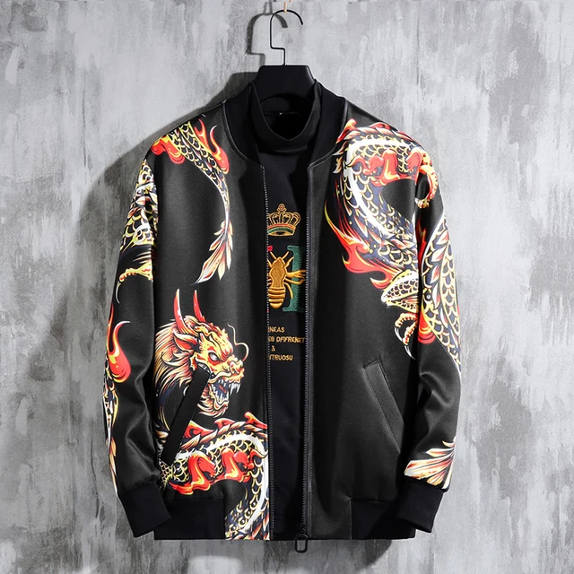 Hombre Chaquetas Negras Streetwear Bomber Autumn Big Size Dragon Print  Vintage Jacket Coat Mens Jackets Jaqueta Masculina - AliExpress