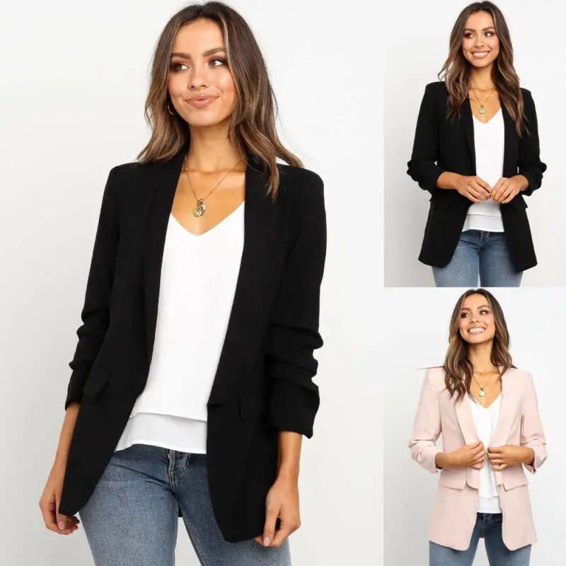 Women Career Long Sleeve Slim Casual Zip Suit Blazer Jacket Coat Tops Outwear