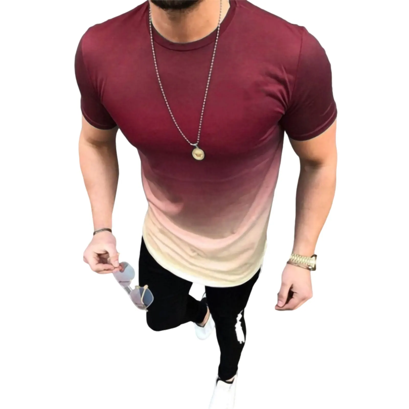 l BOSSLV Camiseta de Manga Corta de Cuello Redondo para Hombre Camiseta Informal de Algodón Verano Camiseta de Manga Corta para Hombre Top Fashion Print Blanco 