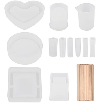 

22 Pack Silicone Molds Art Resin Molds For Casting Ashtray/Flower Pot/Pen Candle Soap Jewelry Holder