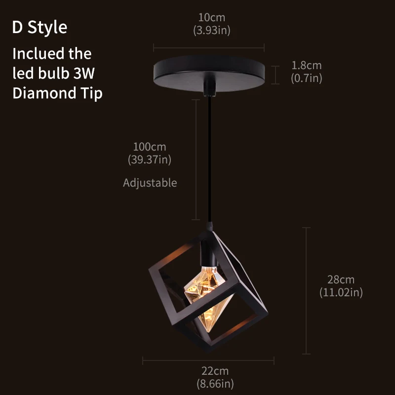 Скандинавские Ретро подвесные светильники черный Современный Железный минималистичный Лофт клетка комнатный светильник винтажный металлический промышленный художественный подвесной светильник для бара - Цвет корпуса: D Style inclued bulb