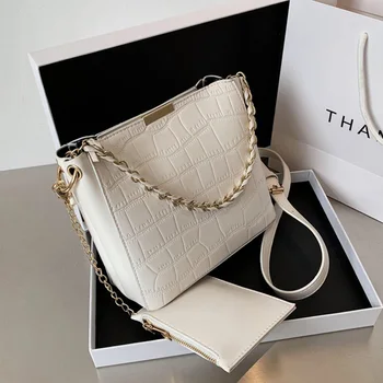 

Stone Pattern PU Leather Bucket Bags For Women 2020 Chain Fashion Shoulder Handbags And Purses Female Travel Lady Crossbody Bags