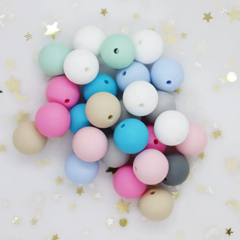 100Pcs Round Silicone Beads 15mm Loose Bead For Jewelry Making Baby Teething Toy Food Grade DIY Chew Teething Necklace Beads