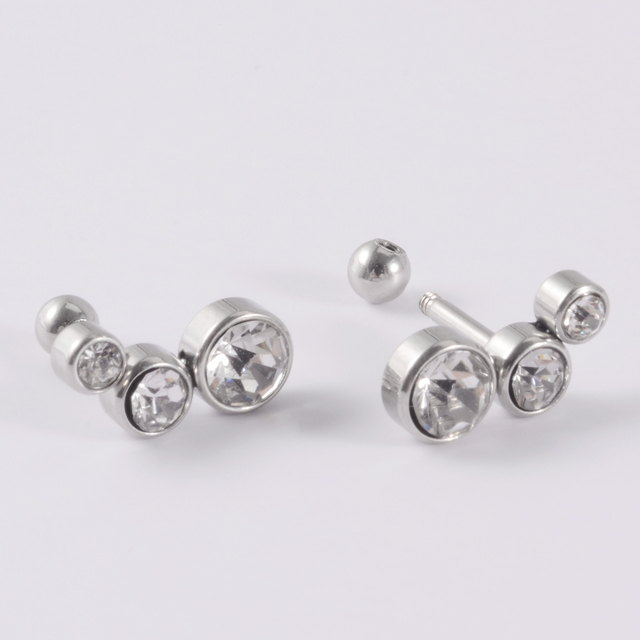 Flat CZ Gem Opal Lip Labret Stud Piercing Internall Thread Ear Tragus Cartilage Helix Stud Earring Body Jewelry