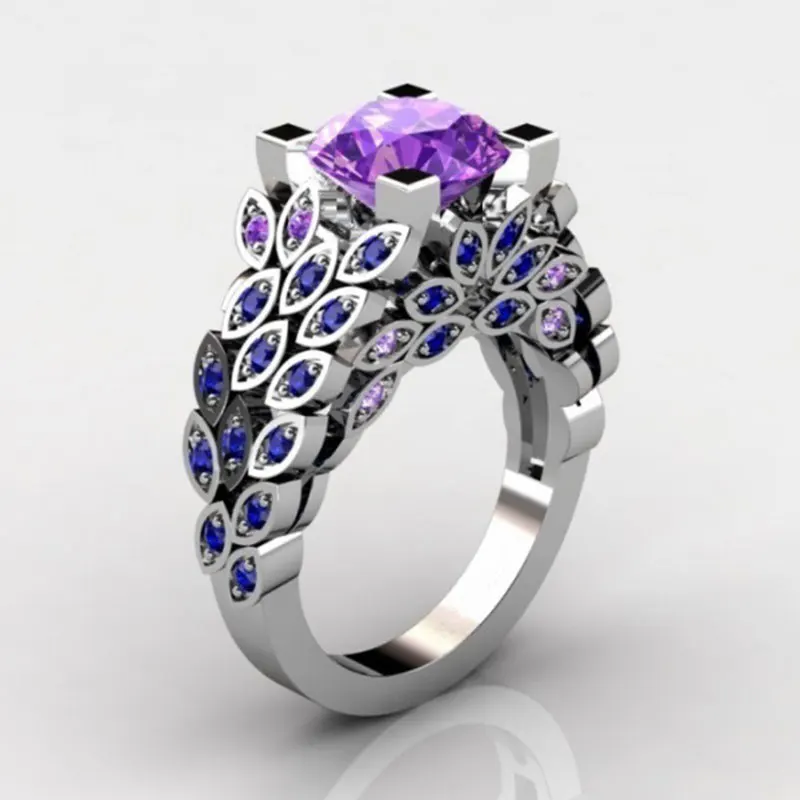 Engagement Popular Jewelry Peacock Purple Zirconia Lady Ring Charm Accessories Fashion Wedding Party | Украшения и аксессуары