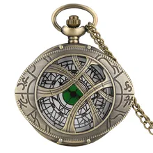 Антикварные Бронзовые Doctor Who тема кварцевые карманные часы форма глаз полые часы-кулон с крышкой часы свитер цепь ретро часы с ожерельем