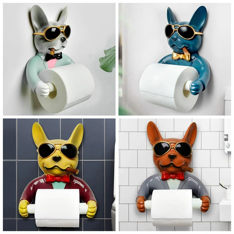 

Toilet Paper Holder Dog Image Bear Kaw Toilet Hygienic Resin Tray Free Punching Hand Paper Tray Household Paper Towel Rack Reel