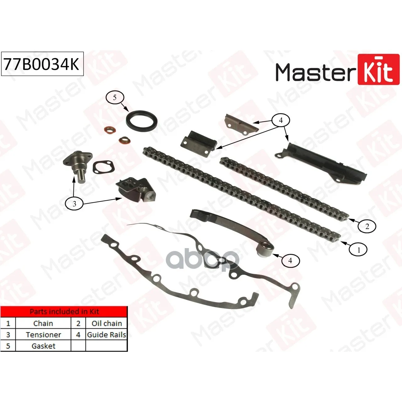 Комплект Цепи Грм Nissan:Almera/Primera 1.6i Ga14de,Ga16de 95-00 Без Звездочек MasterKit арт. 77B0034K