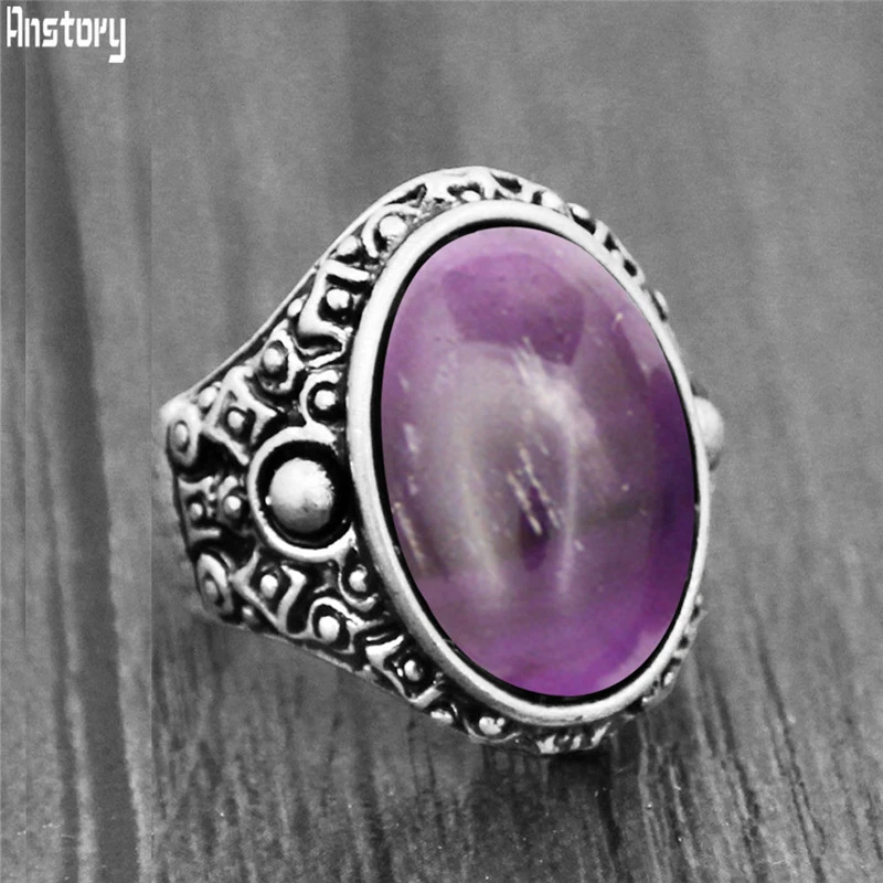Vintage Oval Amethysts Quartz Jades Rings Antique Silver Plated Natural Stone Tiger Eye Women For | Украшения и аксессуары