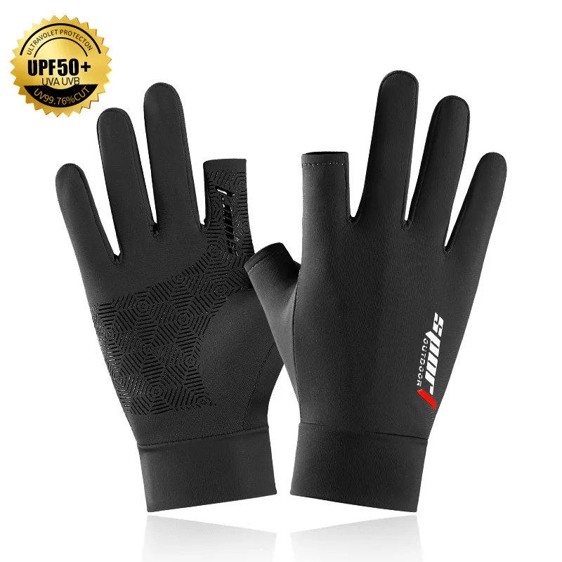

Fishing Sunscreen Light Gloves Driving Men Cool Cycling Women Highly Elastic Anti-UV Ice Silk Anti-Slip Two Half Finger Gloves