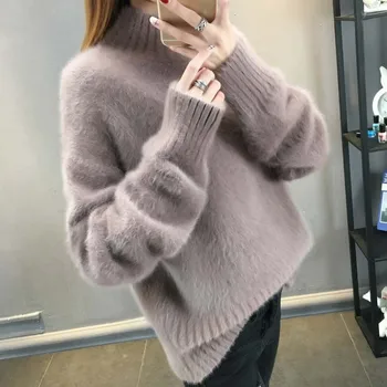 

2017 new han edition in the fall and winter of pure color long sleeves loose half a turtleneck joker render knitwear