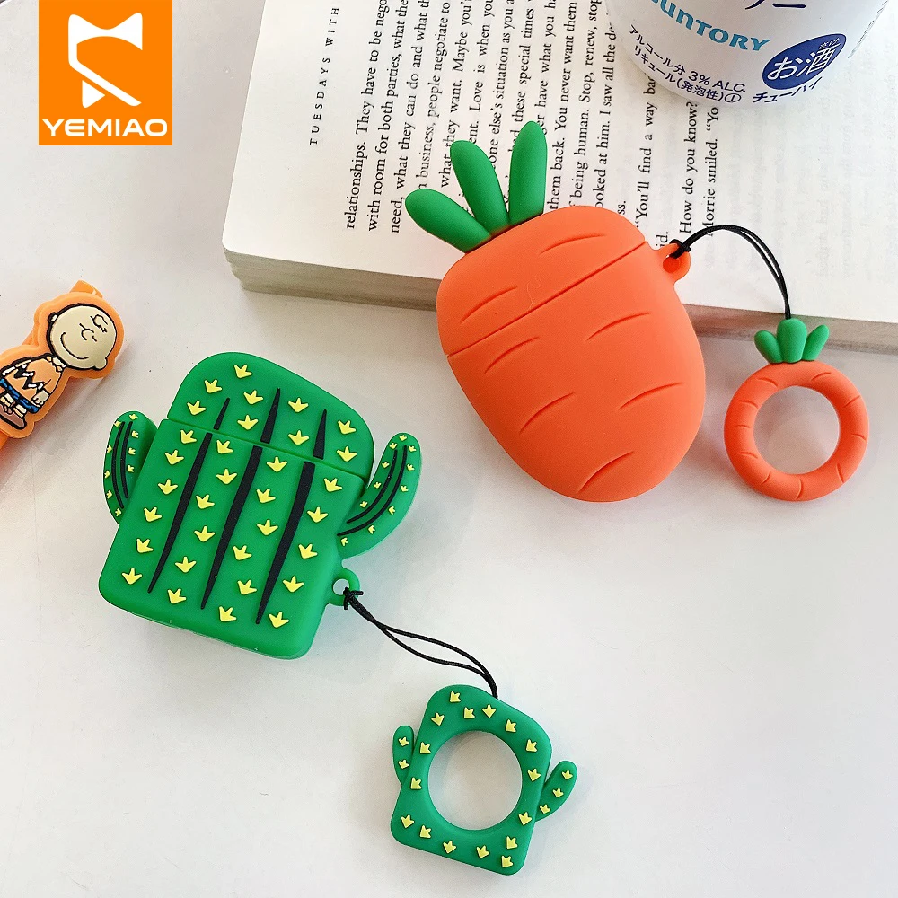 

Cute Radish Cactus Pear Earphone Case For Apple Airpods Headphone Fruit Silicone Charging Box Case Protective Cover For Airpod