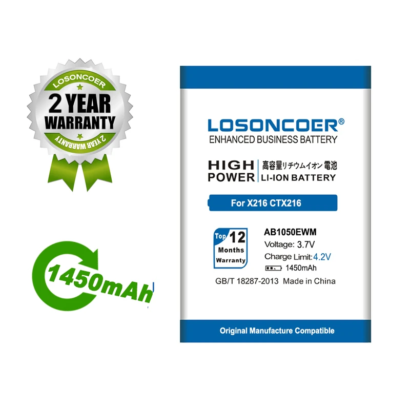 LOSONCOER Battery 1450mAh AB1050EWM for PHILIPS Xenium X216 CTX216 | Мобильные телефоны и аксессуары