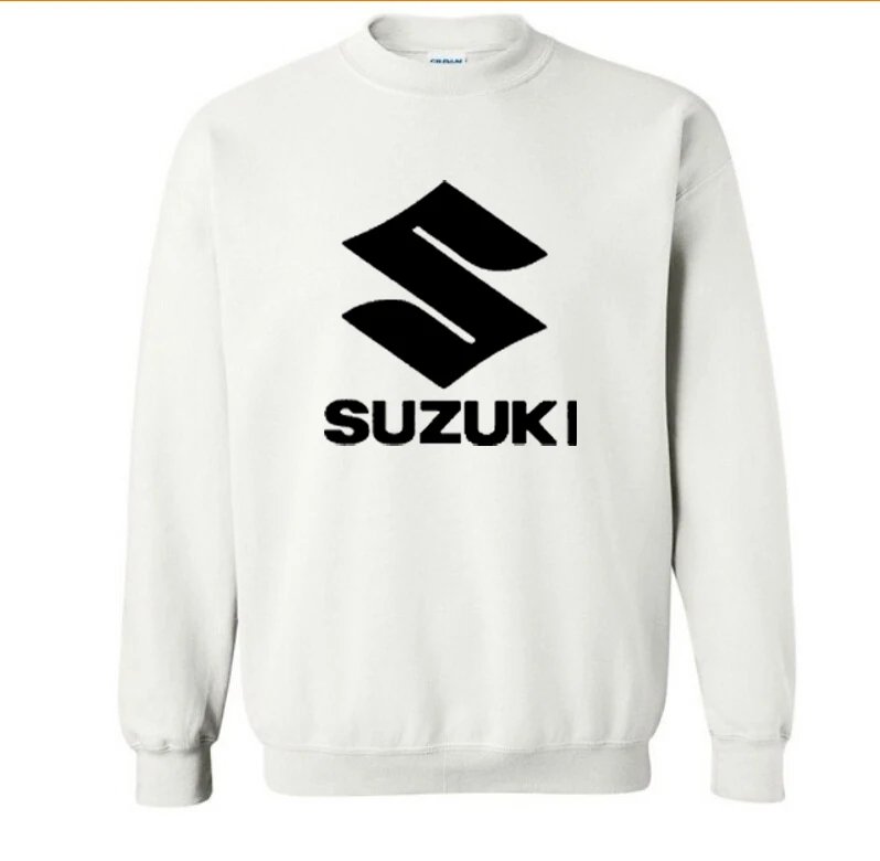 Новые модные хлопковые мужские толстовки с капюшоном с логотипом Suzuki, флисовый пуловер с круглым вырезом, толстовки в стиле хип-хоп, Harajuku, уличная одежда для мужчин - Цвет: Белый