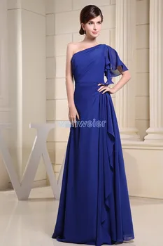 

free shipping fashion 2018 new design one shoulder custom size/color chiffon cheap blue long bridesmaid dress