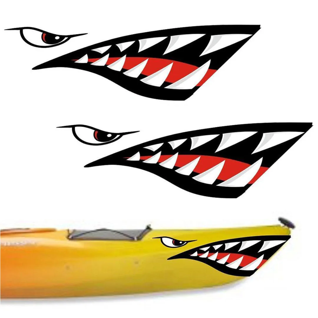 Car Stickers 1pair 38*13CM Waterproof DIY Funny Shark Teeth Mouth Vinyl Car Sticker Decals for Kayak Canoe Fishing Boat