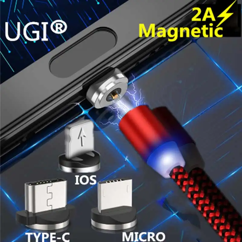 1 м 2 3 Новый Магнитный адаптер 360 ° Micro USB IOS C 2.4A Быстрый usb кабель для зарядки samsung S6 S7