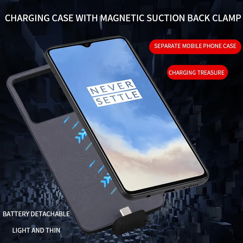 1+7T Slim shockproof Battery Charger Case For Oneplus 7T 1+7t Extended power bank Case Back clip battery Cover 5000mAh