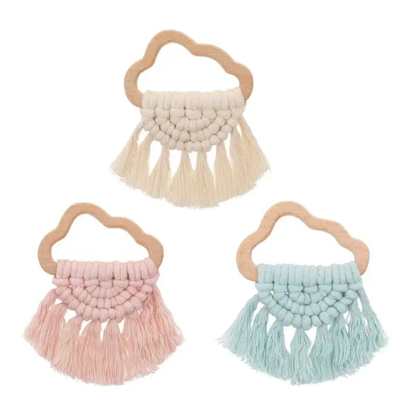 

Vintage Baby Cloud Shape Wooden Teether Eco-Friendly Organic Wood Rattle Ring Chewable Infant Teething Toys