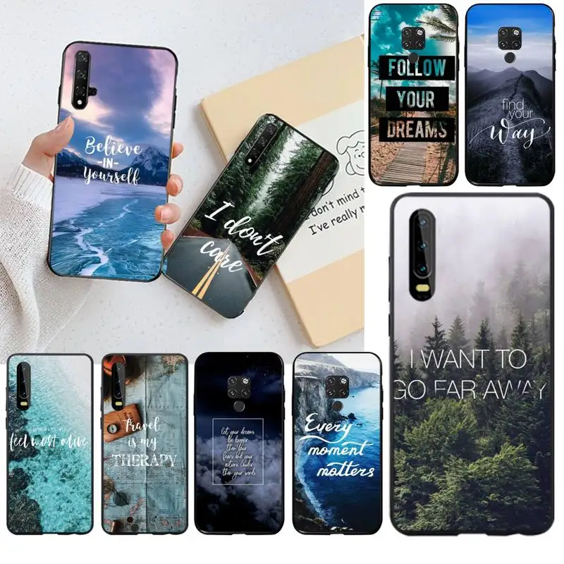 Travel mountain sea beach Soft Silicone Black Phone Case for Huawei P40 P30 P20 lite Pro Mate 20 P Smart 2019 prime | Мобильные