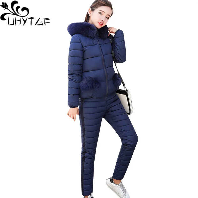 UHYTGF Winter Parker vrouwen Korte Down Katoen Twee-delige Set mode Hooded Thicken Katoenen top en katoenen broek pak Vrouwelijke 782 UHYTGF Winter Parker vrouwen Korte Down Katoen Twee-delige Set mode Hooded Thicken Katoenen top en katoenen broek pak Vrouwelijke 782