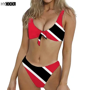 

HYCOOL Female Swimsuits Caribbean Trinidad and Tobago Flag Print Split Swimwear Summer Bikini Bathing Suits traje de ba o mujer