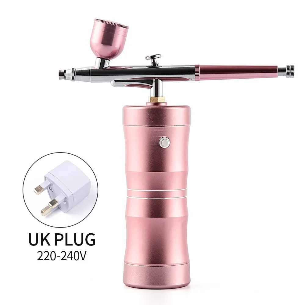 Pink UK plug Красный Мини Воздушный компрессор-распылитель 40 мл комплект аэрографа двойного действия компрессор для художественной модели автомобиля тату дизайн ногтей комплект инструментов для маникюра - Цвет: Pink UK plug