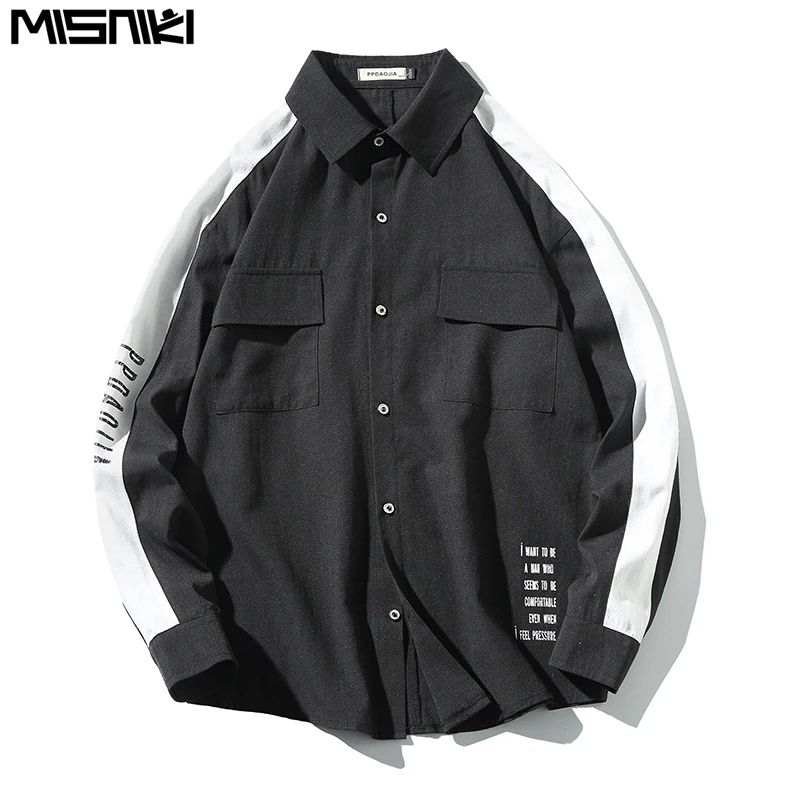 

Misniki 2019 Autumn Men Long Sleeve Dress Shirts Streetwear Casual Shirts Camisas Masculina JP34