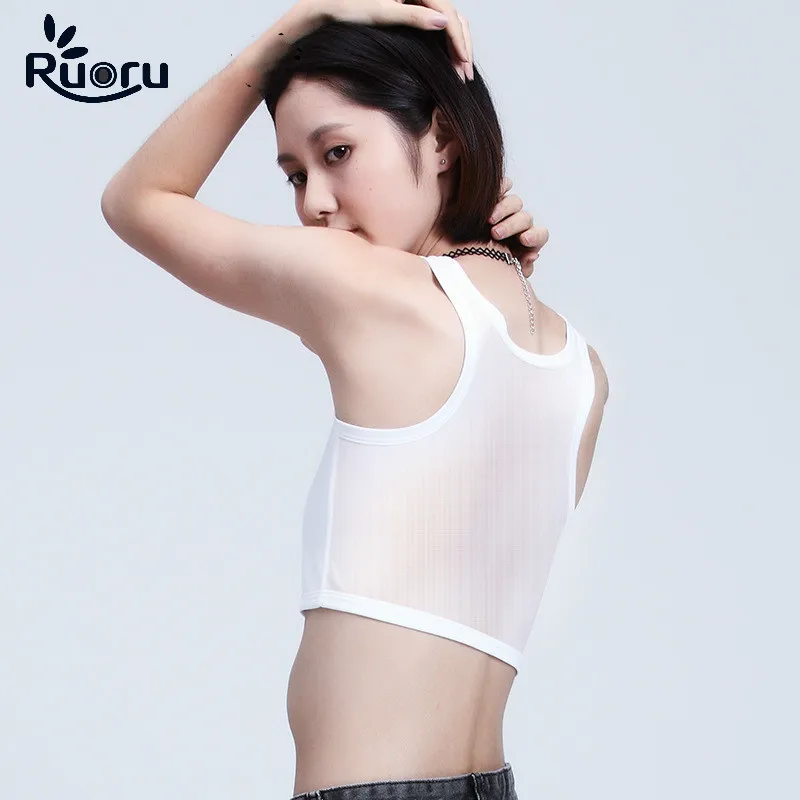 

Ruoru Les Lesbian Breathable Buckle Short Chest Breast Binder Trans Vest Tops Plus Size S- 5XL Breast Tomboy Bra Intimates
