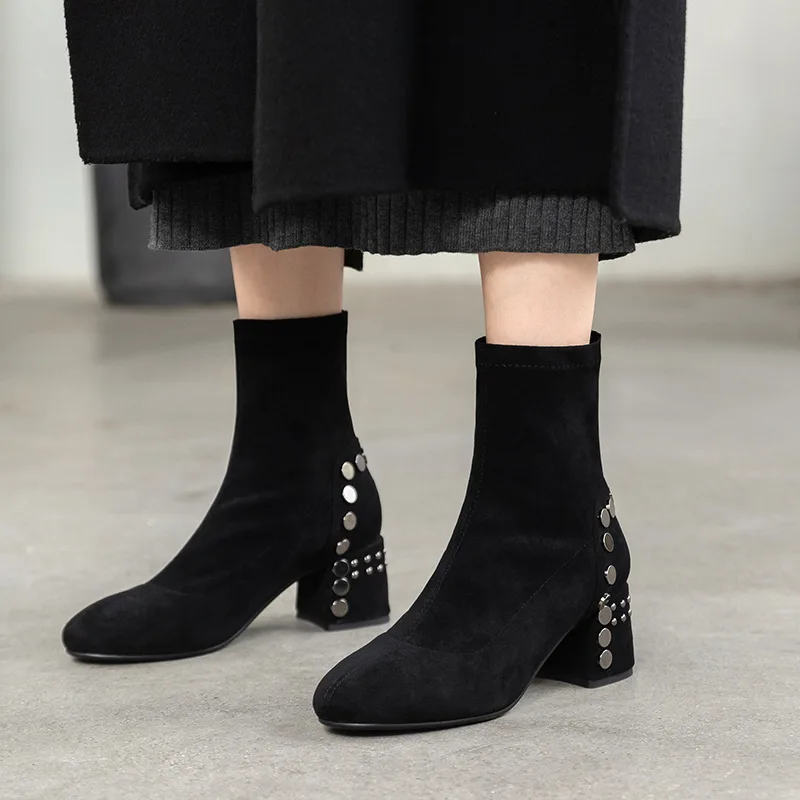 

Large Size SW Knee Thigh Boot Women's Slimming Chunky-Heel Semi-high Heeled Knee-Length Boots Elasticity Boots 5050 Suede Smal