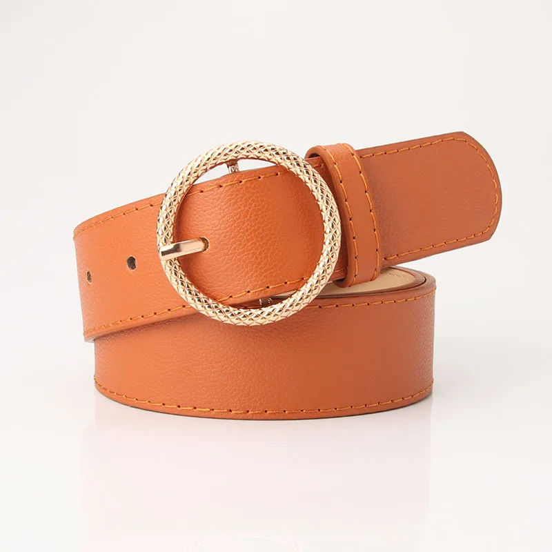 

2019 New Women Fashion Waist Belts PU Leather Female Metal Pin Round Buckle Waistband Designer Gold Buckle Luxury Straps