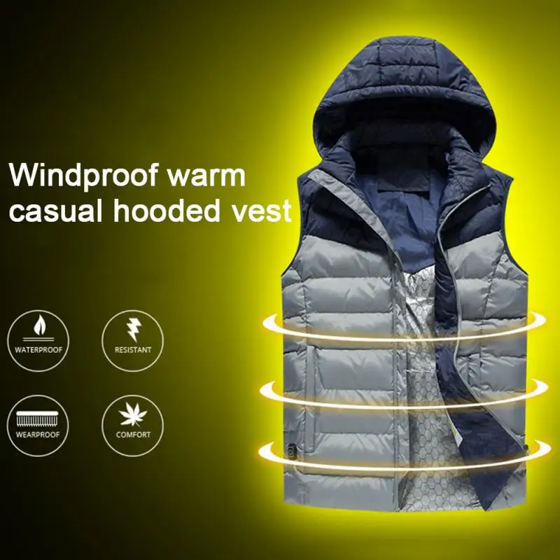Уличная зимняя нагревательная жилетка, умный USB Электрический термостат, пуховый хлопковый жилет, жилет для походов, рыбалки, теплое пальто, термокуртка, жилет