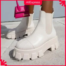 MCCKLE-Botas Chelsea para mujer, zapatos de plataforma sin cordones de cuero Pu, botines de moda, novedad de otoño, 2021