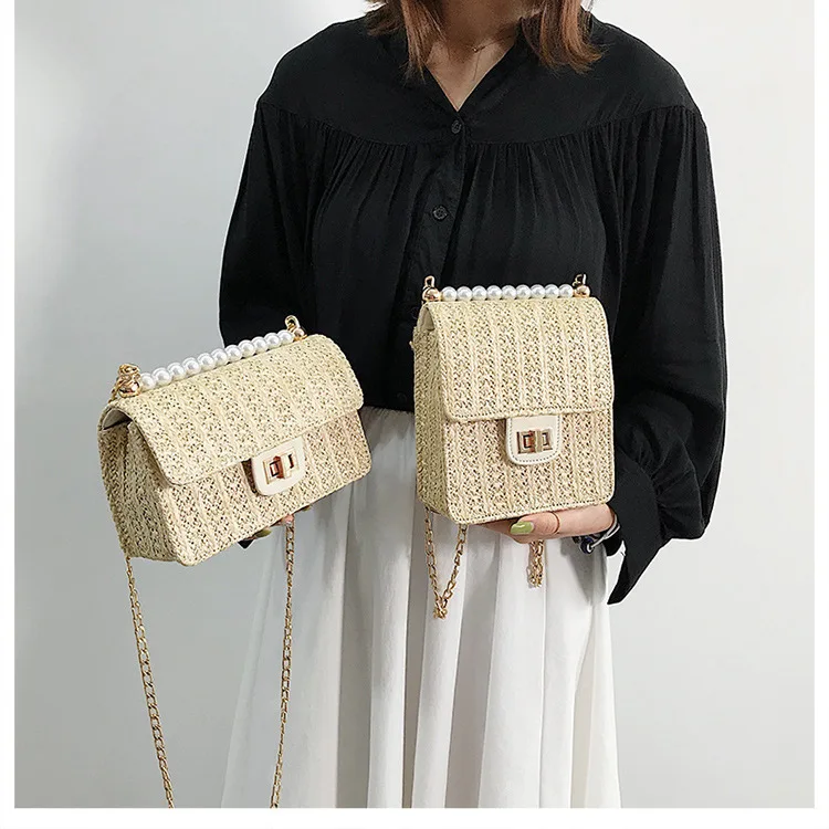 

Rattan Bag 2019 INS New Fashion Leather Hardware Buckle Straw Bags Portable Bamboo Woven Bag Beach Holiday Bag Bolsa Feminina