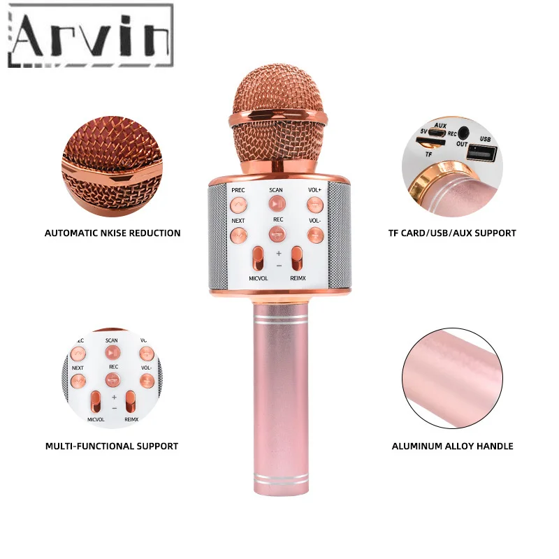 Bluetooth Karaoke Microphone Wireless Microphone Professiona Speaker Handheld Microfone Player Singing Recorder Mic