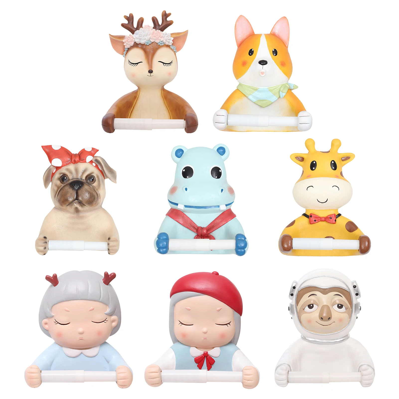 

3D Animal Cute Toilet Paper Holder Bathroom Wall Mounted Towel Rack Drill Free Toilet Paper Holder For Hanging Bags Towels
