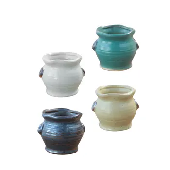 

4 Pcs Double Ears Irregular Mouth Flower Pot Cylinder Succulent Pot Colored Ceramic Decorations Plants Succulent Potted Holder f