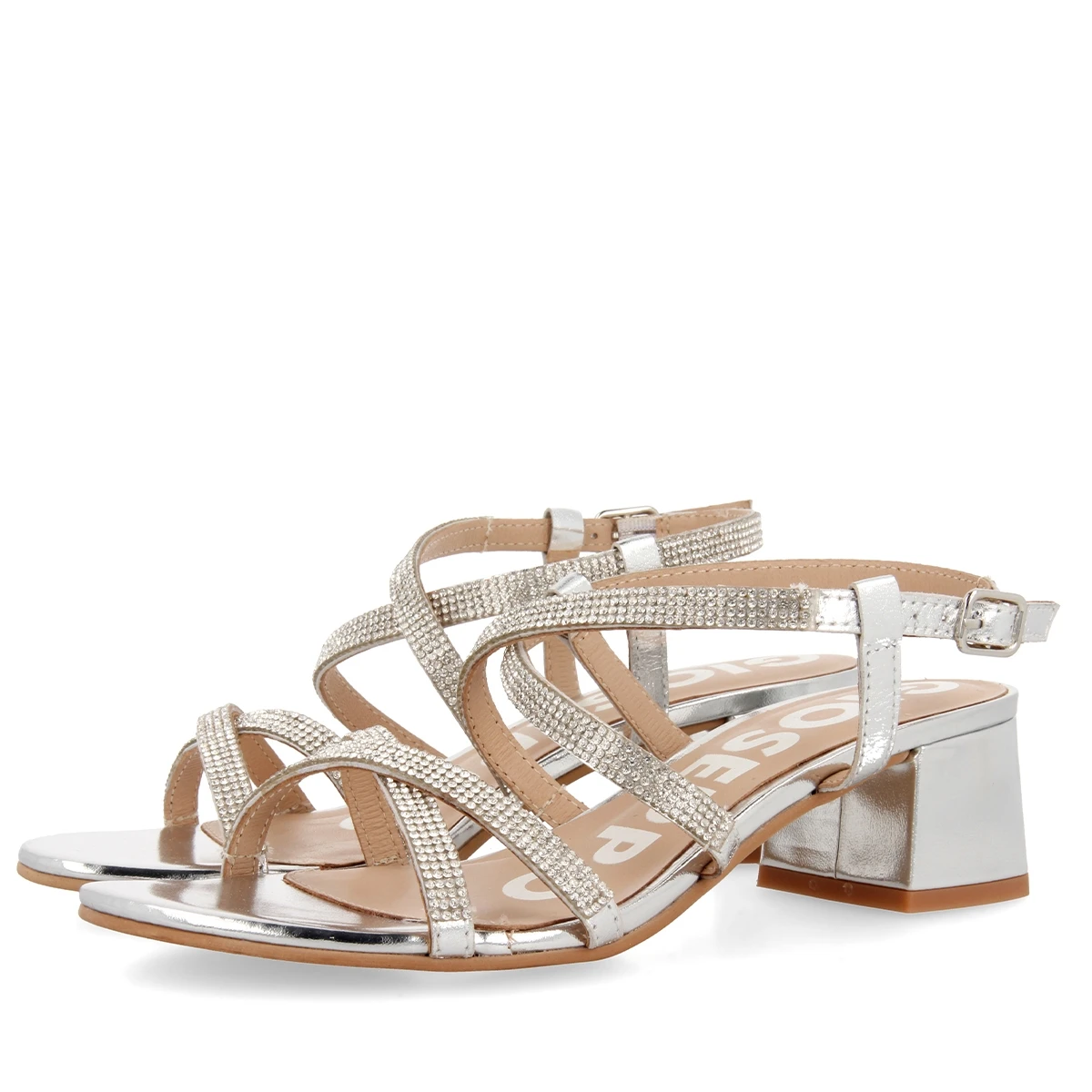 GIOSEPPO silver thin strap sandals with half BRANTLEY heel|Women's ...