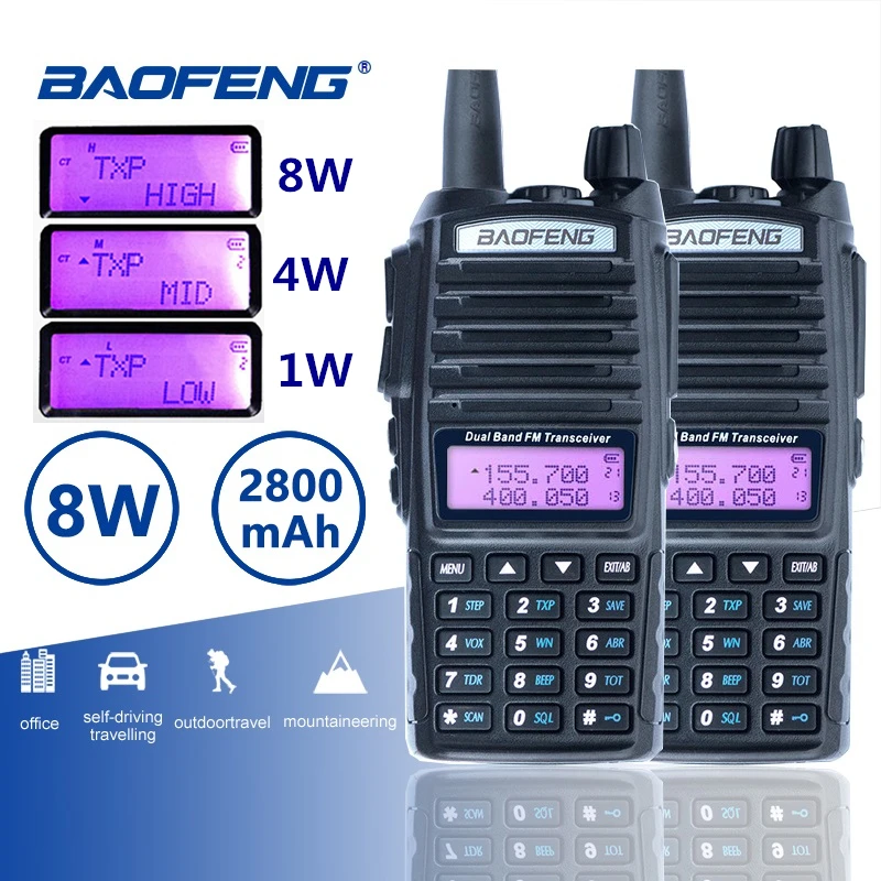 2 шт. Baofeng UV-82 дальность 8 Вт портативная рация двойной PTT портативный UV 82 двухстороннее радио FM радио Ham Hf трансивер UV82 CB радио