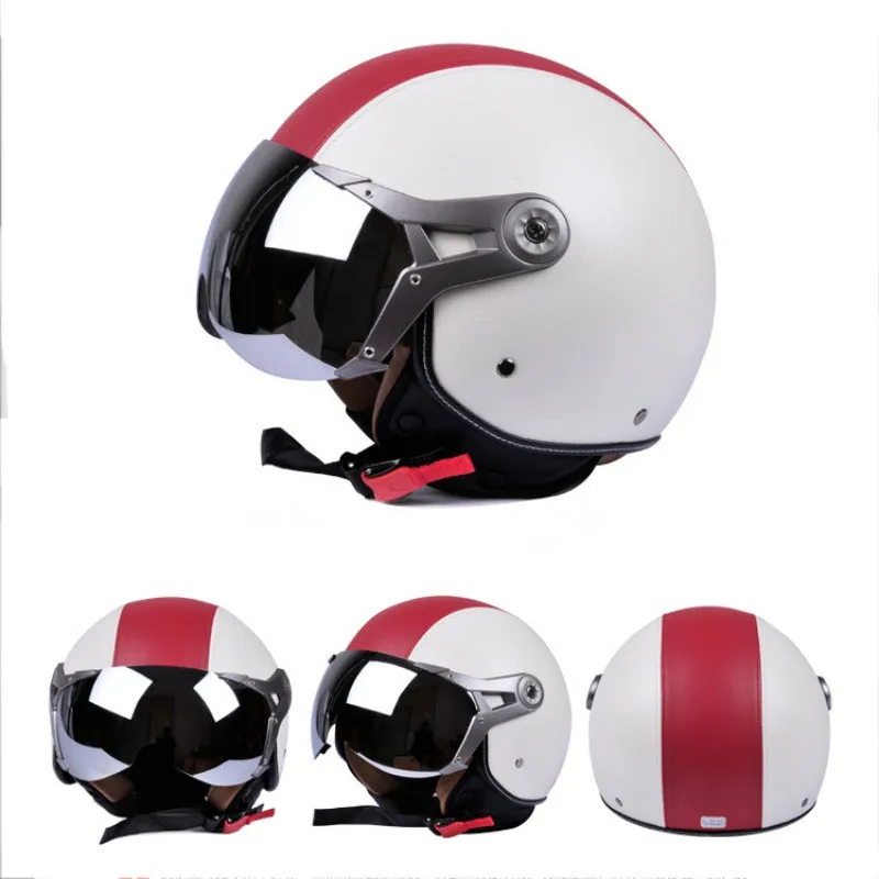 Мотоциклетный шлем немецкий кожаный стиль винтажный мотоциклетный ретро-шлем с открытым лицом круиз Чоппер Байкер пилот точка Размер L-XL