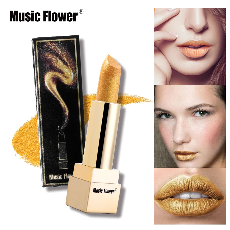 

Professional Music Flower Brand Make UP Multi-effect Micro Gold Color Lipstick Long-lasting Lip Stick Shiny Lips Cheek Brighten
